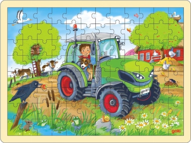 Puzzle de madera Goki tractor 96 piezas