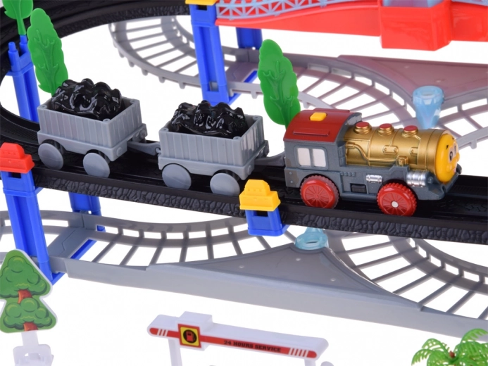 Locomotora con vagones y efectos realistas