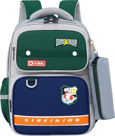 Mochila escolar con motivo de Dinosaurio y estuche gris 16L