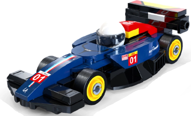 Coche de carreras azul oscuro lleno de detalles