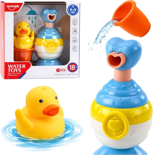 Set de juguetes de baño con patito, vasito y dispensador de espuma