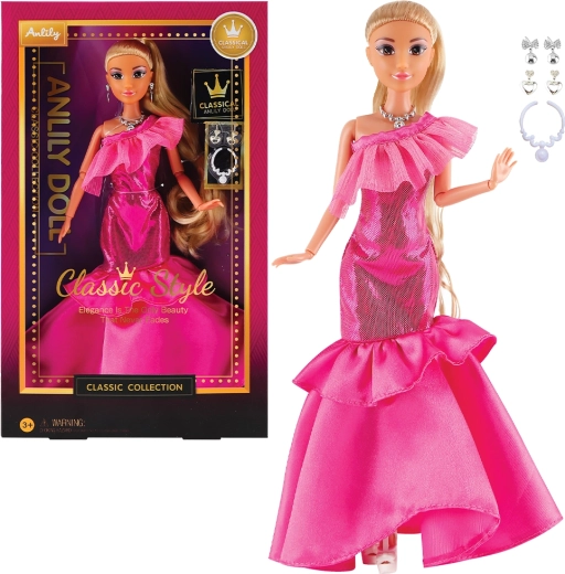Muñeca de moda con vestido de gala – rosa oscuro