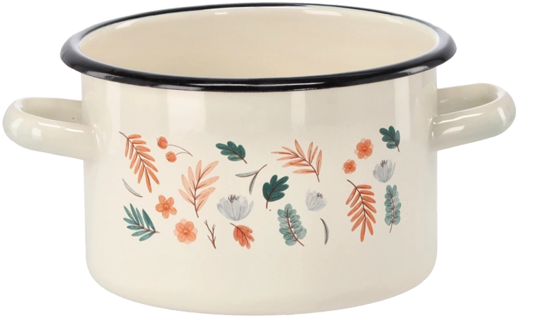 Olla esmaltada 2 l, 16 cm, crema con hojas