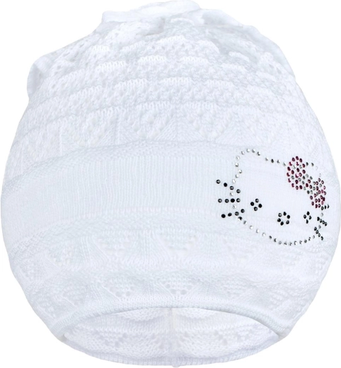 Gorro-braga de punto NEW BABY con gatita, blanco 104 (3–4 años)