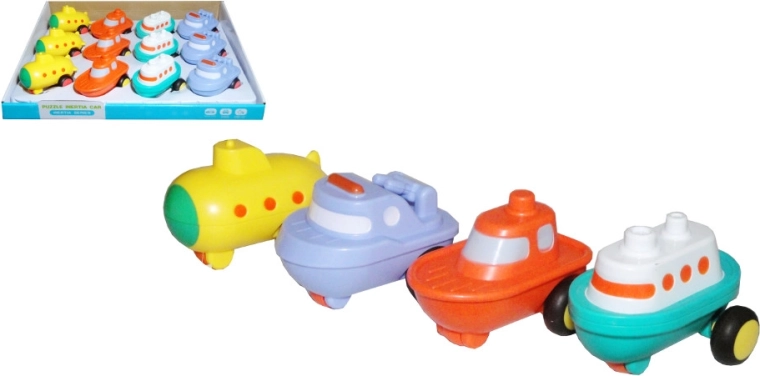 Barquito de plástico de colores para niños con propulsión por fricción