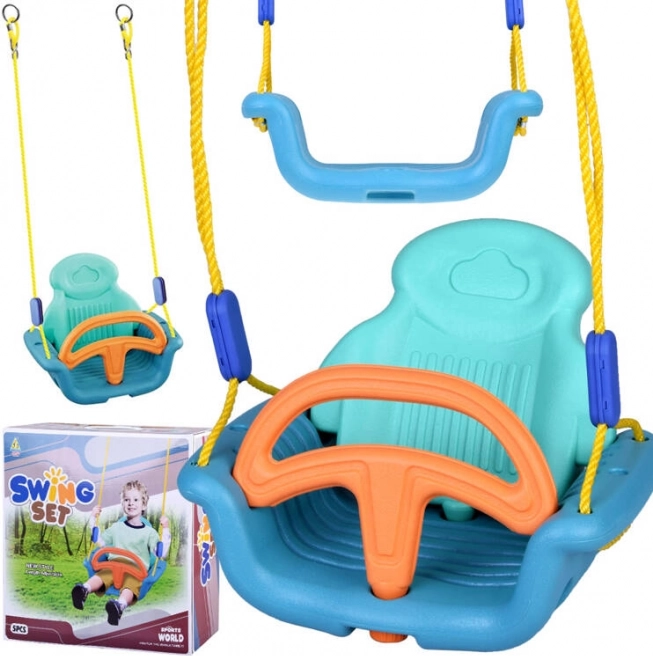 Cómodo columpio infantil con respaldo y barra frontal