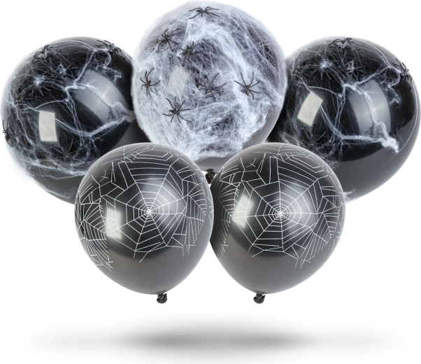 Set de Halloween con globos, telaraña y arañas