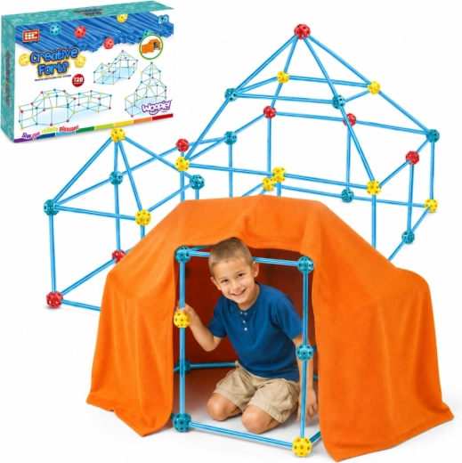 Juego de construcción creativo Woopie para construir un fuerte con tela de tienda, 128 piezas
