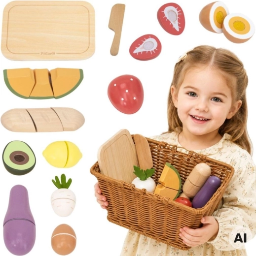 VIGA PolarB juego de alimentos de madera para cortar con cesta
