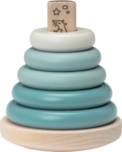 Piramide apilable de madera Micki con aros azul