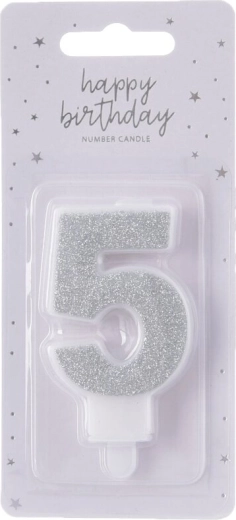 Vela para tarta número 5 plateada 7 cm