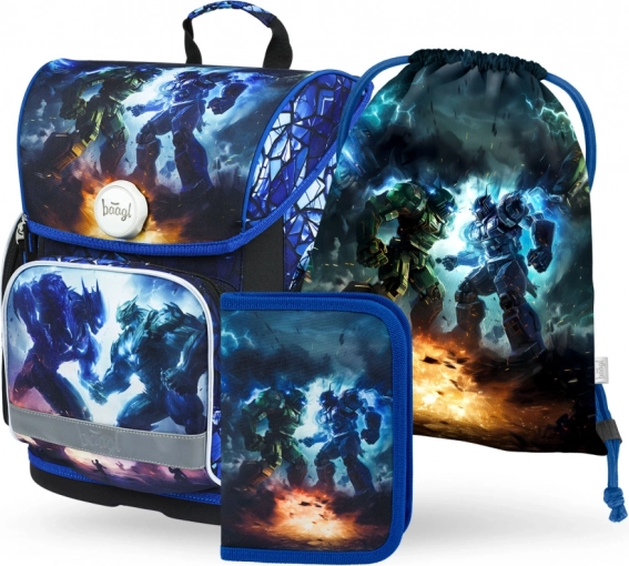 Set escolar Baagl Ergo Roboti: mochila tipo cartera, estuche y bolsa
