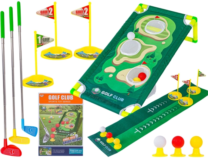 Mini golf: juego infantil con alfombrilla, palos y accesorios
