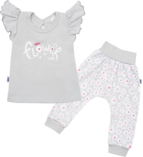 Conjunto infantil de algodón para bebé NEW BABY Happy Flower de 2 piezas gris