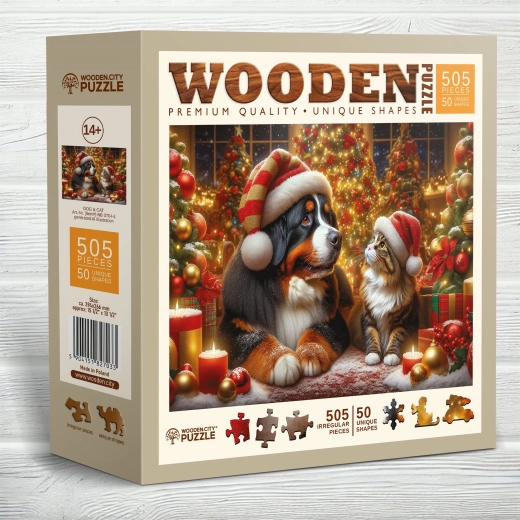 Puzzle de madera gato y perro, 505 piezas