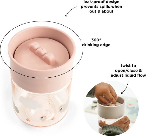 Done by Deer vaso de aprendizaje 360° Tiny farm rosa