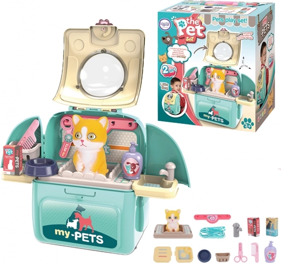 Woopie gatito 2 en 1: salón de belleza portátil en mochila y transportín