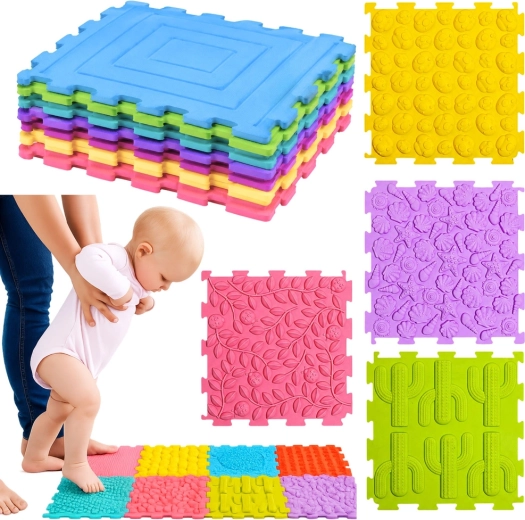 Puzle sensoriales de silicona: alfombrilla de masaje y sensorial 12 uds (25 × 25 cm)