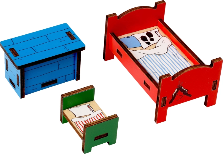 Mueble de madera para casa de muñecas Pippi Calzaslargas – dormitorio