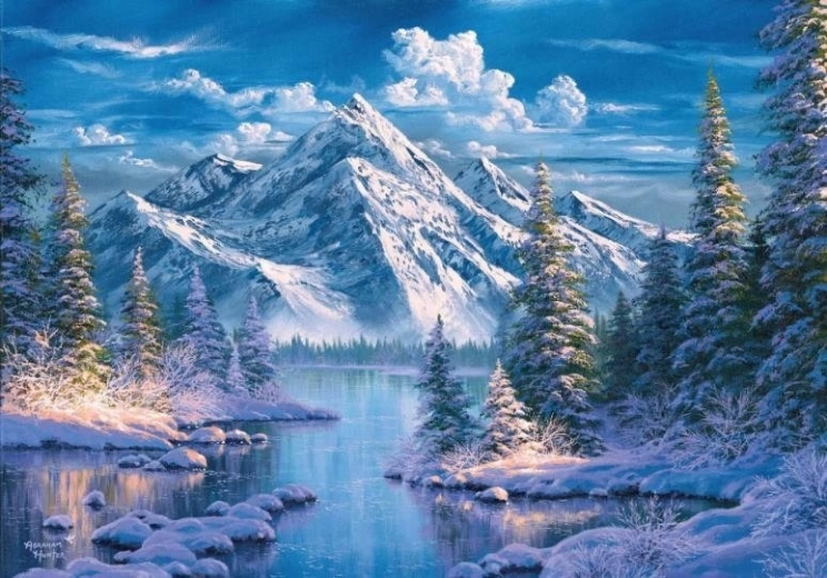 Pintura con diamantes Río en un valle montañoso 30 × 40 cm
