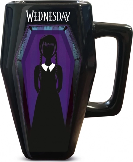 Taza 3D con forma de ataúd con motivo de Wednesday
