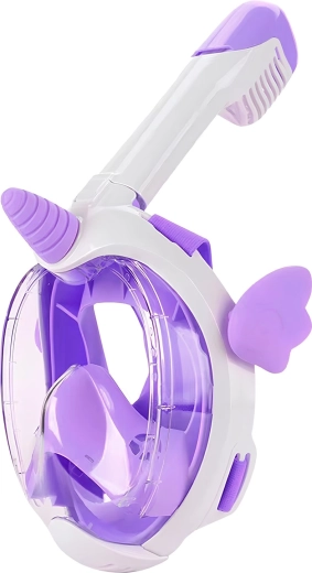 Máscara facial completa infantil para esnórquel con motivo de unicornio, morada