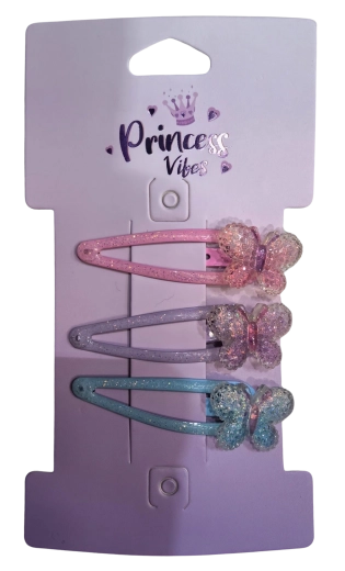 Pink set de horquillas brillantes para el pelo con mariposas (3 uds)