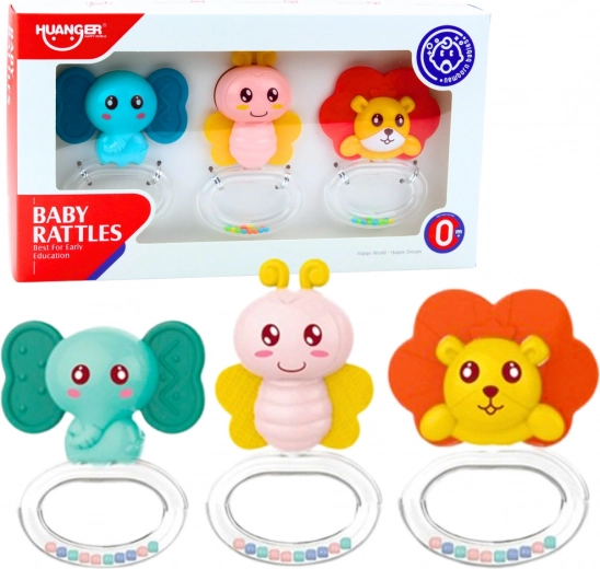 Set de sonajeros y mordedores para bebés con animalitos (3 uds.)