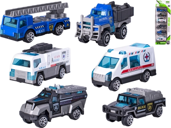 Juego de coches de policía metálicos de 7 cm, 6 uds.