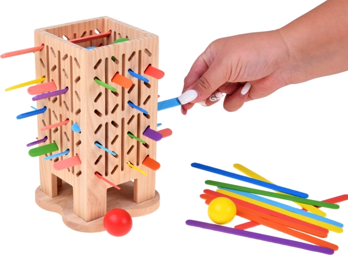 Torre de habilidad con varillas y canicas