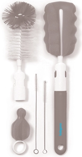 BabyOno cepillo para limpiar biberones y chupetes con mango intercambiable, gris