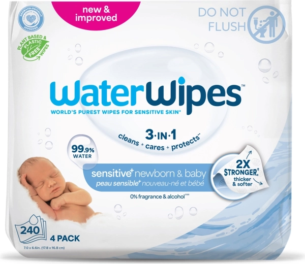 WaterWipes toallitas húmedas Newborn & Baby 3 en 1, 4×60 uds (240 uds)