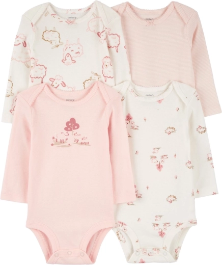 Body de niña Carter’s de manga larga Pink/Ivory, set de 4 uds., talla 56