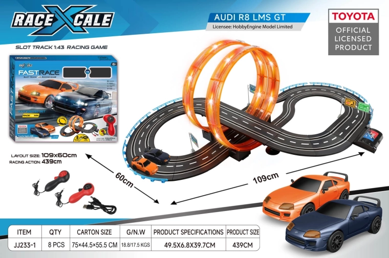Pista de carreras Toyota con control remoto a escala 1:43, 152 × 73 cm