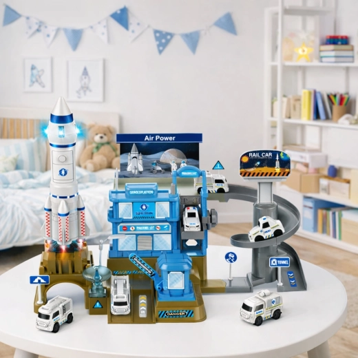 Despegue del cohete con luces y sonidos