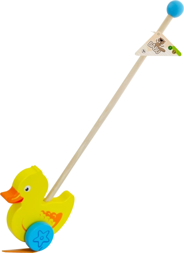 Patito de madera Babu con palo para niños a partir de 2 años