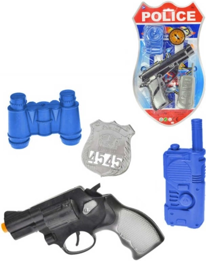 Pistola policial de juguete de clic 18 cm con set de accesorios (cámara/binoculares)