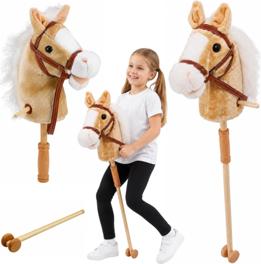 Hobby horse en palo con ruedas y sonidos, beige 100 cm