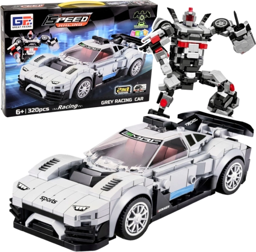 Kit de construcción 2 en 1: coche de carreras y robot, 320 piezas, blanco