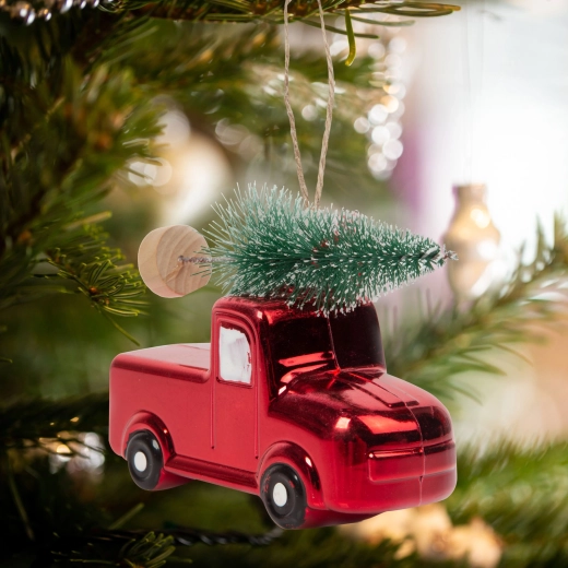 Adorno navideño para el árbol con coche y árbol