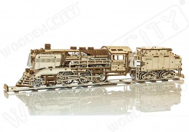 Puzzle 3D de madera WOODEN CITY express con ténder y vías, 580 piezas