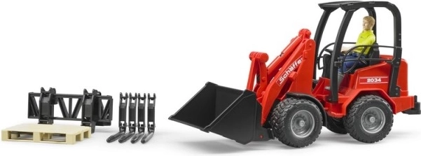 Cargadora roja Bruder Schäffer 2034 con figura y accesorios