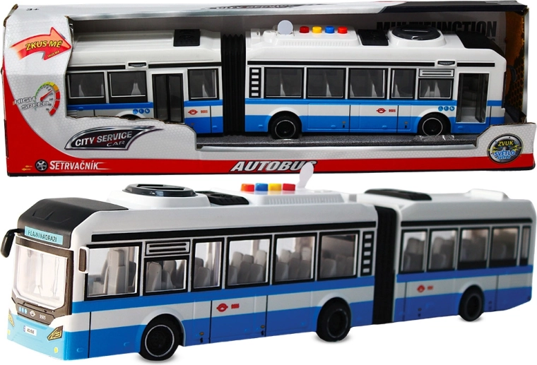 Autobús articulado 1:16 azul con sonidos y mecanismo de inercia
