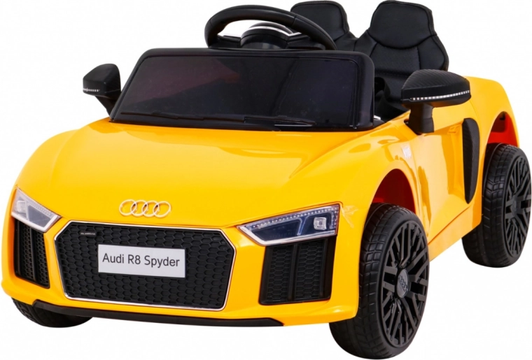 Coche eléctrico Audi R8 Spyder a batería amarillo con control remoto