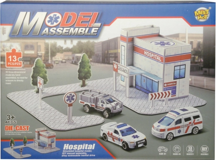 Set de construcción de hospital con cochecito