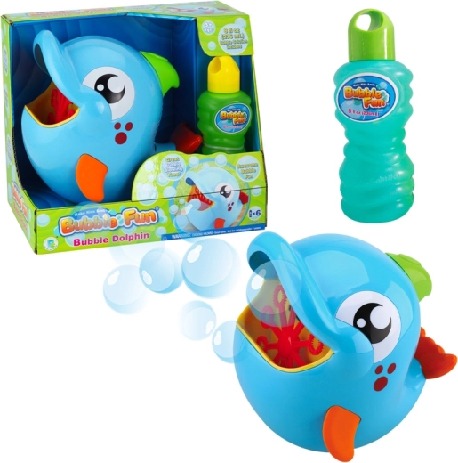 Máquina de burbujas delfín con recarga 236 ml – Bubble Fun