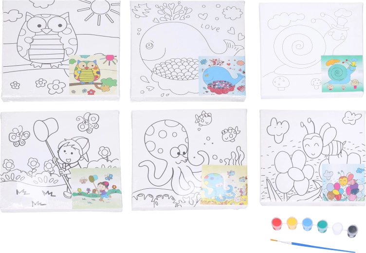 Set de pintura infantil sobre lienzo 20×20 cm con plantilla, pinturas y pincel