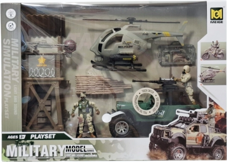 Set militar con helicóptero, vehículo todoterreno y figuras