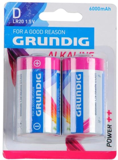 Pilas alcalinas D LR20 GRUNDIG 6000 mAh, 2 uds.