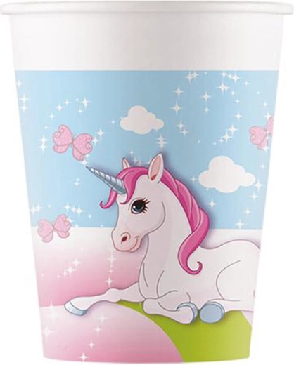 Vasos de papel Unicornio 200 ml, 8 uds.